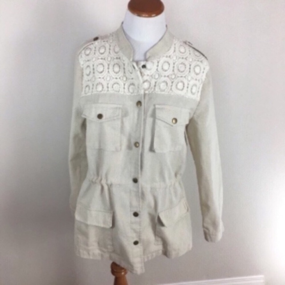 Mystree Linen Blend Lace Utilityā Beige Coat Jacket Womenās Size Medium